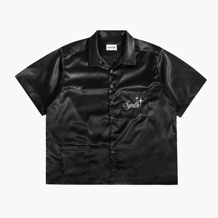 'Star Lanes' silk rayon button up - black
